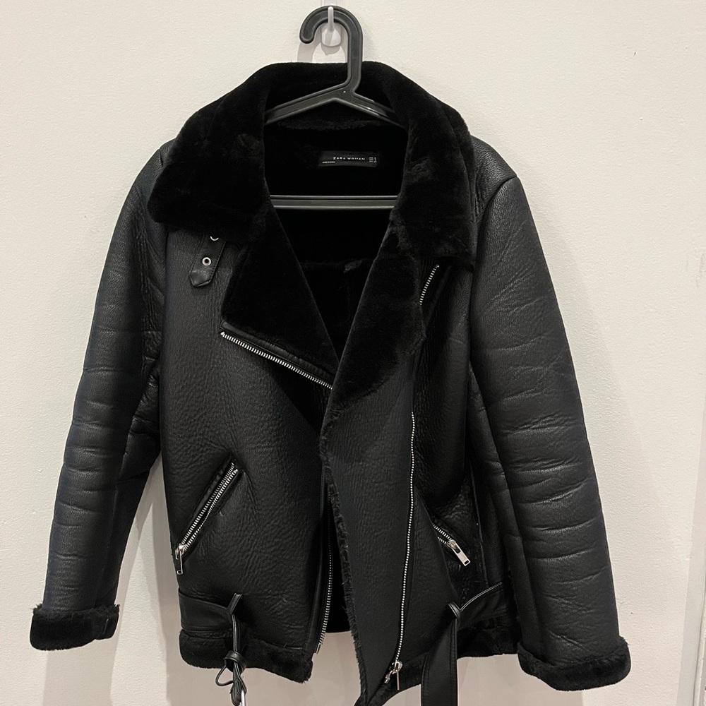 Faux Leather Aviator Jacket